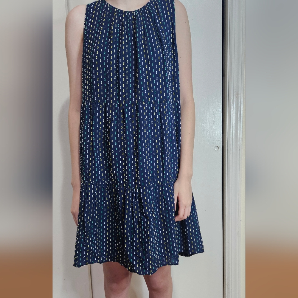 LOFT Navy and Gold Patterned Mini Dress